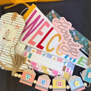 Teacher Must Haves Bundle Howdy wooden sign Welcome pennant Cowboy boot letter